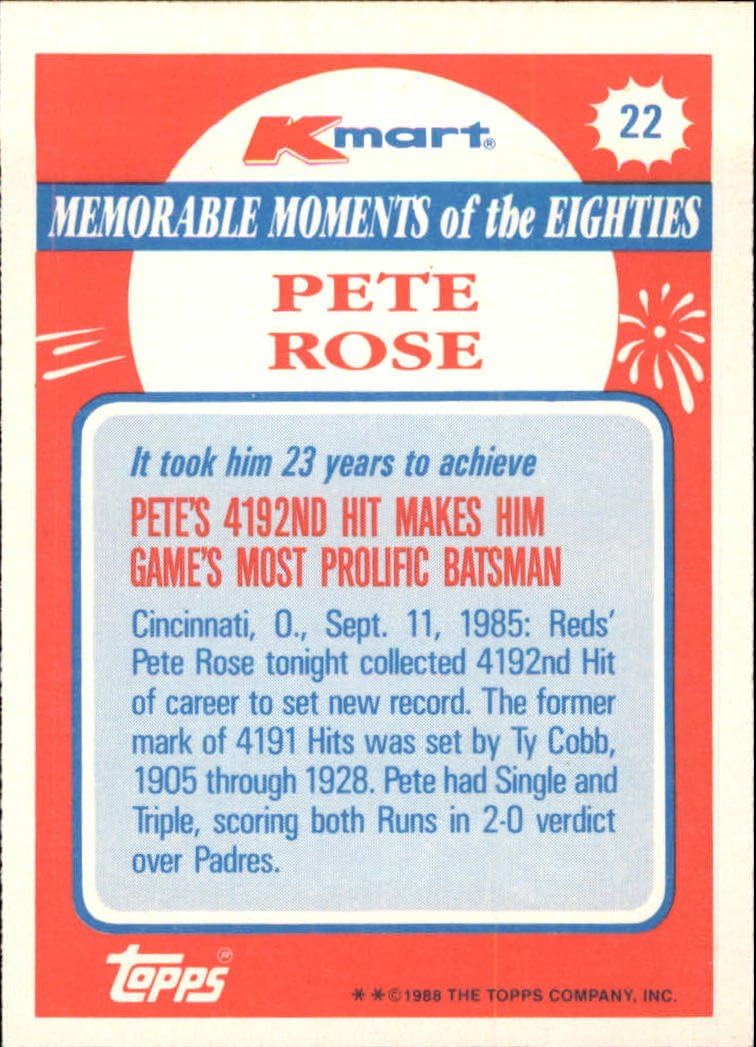 1988 K-Mart Baseball Card #22 Pete Rose-2