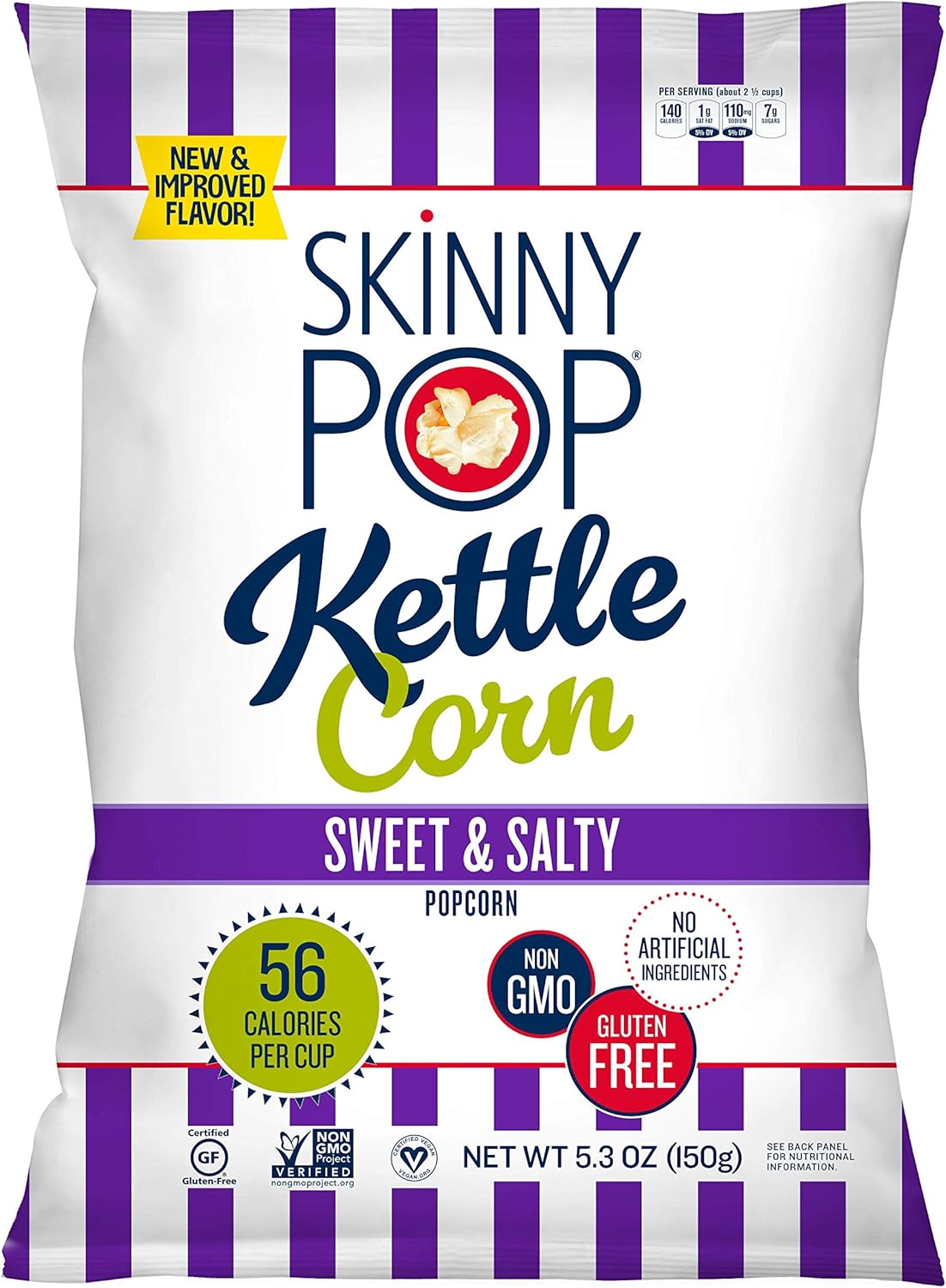 SkinnyPop Popped Sweet & Salty Kettle Popcorn, Gluten Free, Vegan Popcorn, Non-GMO, Healthy Popcorn Snacks, Skinny Pop, 5.3oz Grocery Sized Bag-0