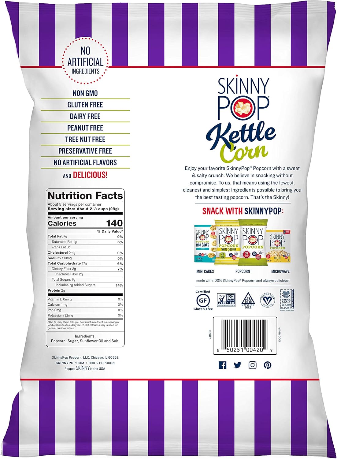 SkinnyPop Popped Sweet & Salty Kettle Popcorn, Gluten Free, Vegan Popcorn, Non-GMO, Healthy Popcorn Snacks, Skinny Pop, 5.3oz Grocery Sized Bag-1