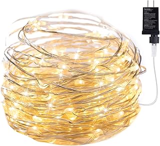 Minetom Fairy Lights Plug in, 33Ft 100 LEDs Waterproof Silver Wire Firefly Lights, Adaptor Included, Starry String Lights for Wedding Indoor Outdoor Christmas Patio Garden Decoration, Warm White