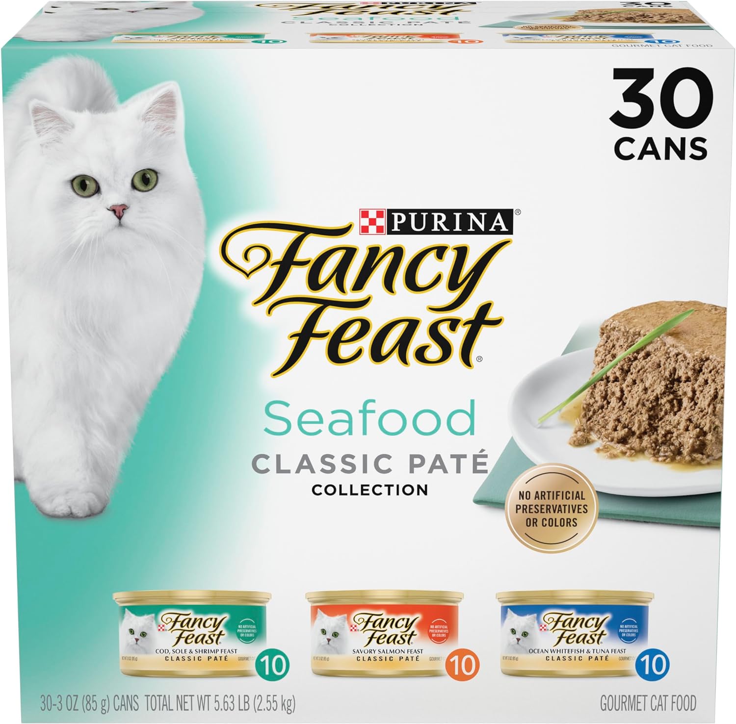 Purina Fancy Feast Seafood Classic Pate Collection Grain Free Wet Cat Food Variety Pack - (Pack of 30) 3 oz. Cans-0