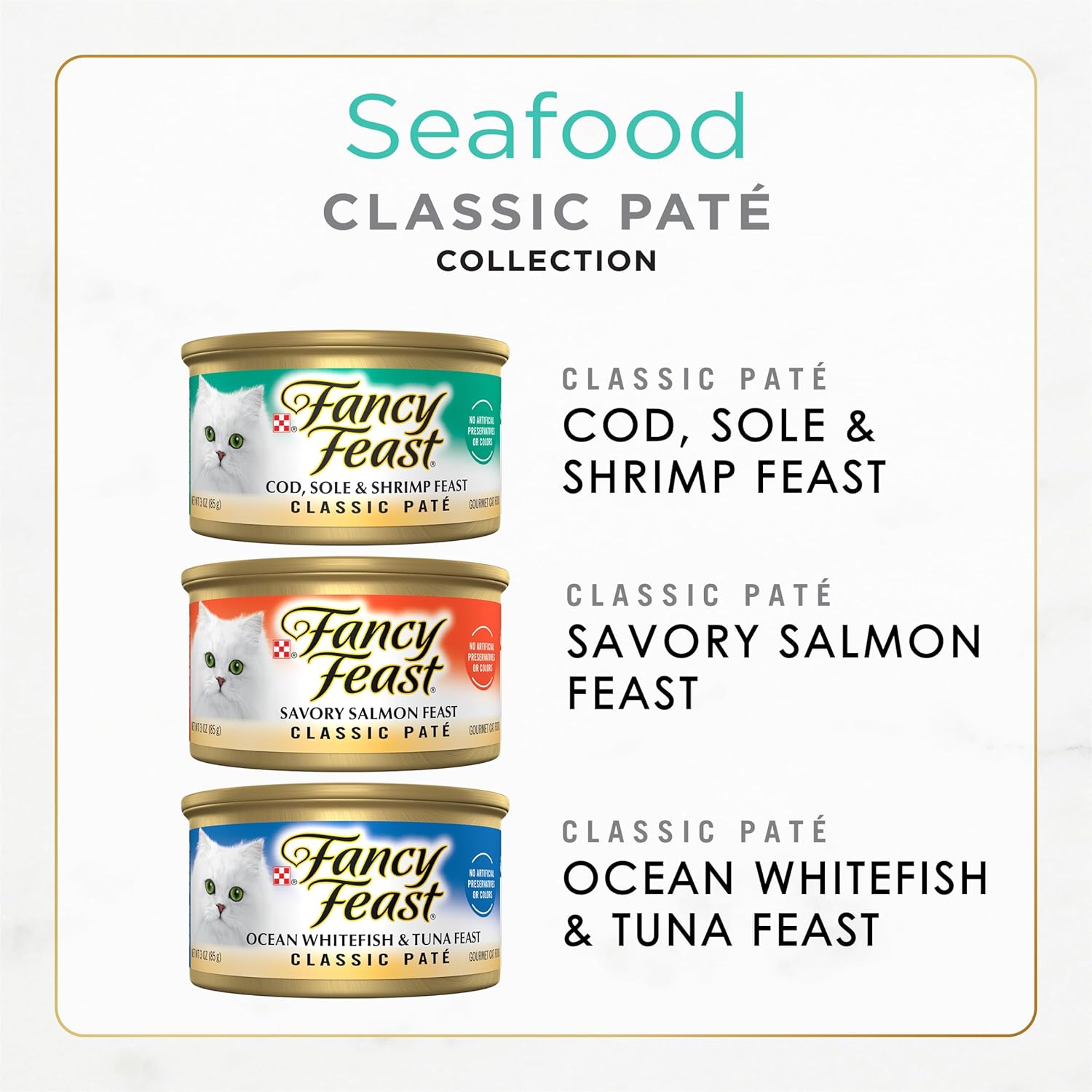 Purina Fancy Feast Seafood Classic Pate Collection Grain Free Wet Cat Food Variety Pack - (Pack of 30) 3 oz. Cans-1