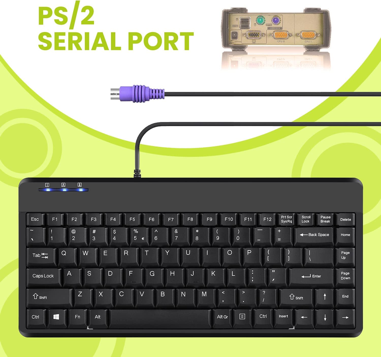 Perixx PERIBOARD-409P Wired PS2 Mini Keyboard, Black, US English Layout-2