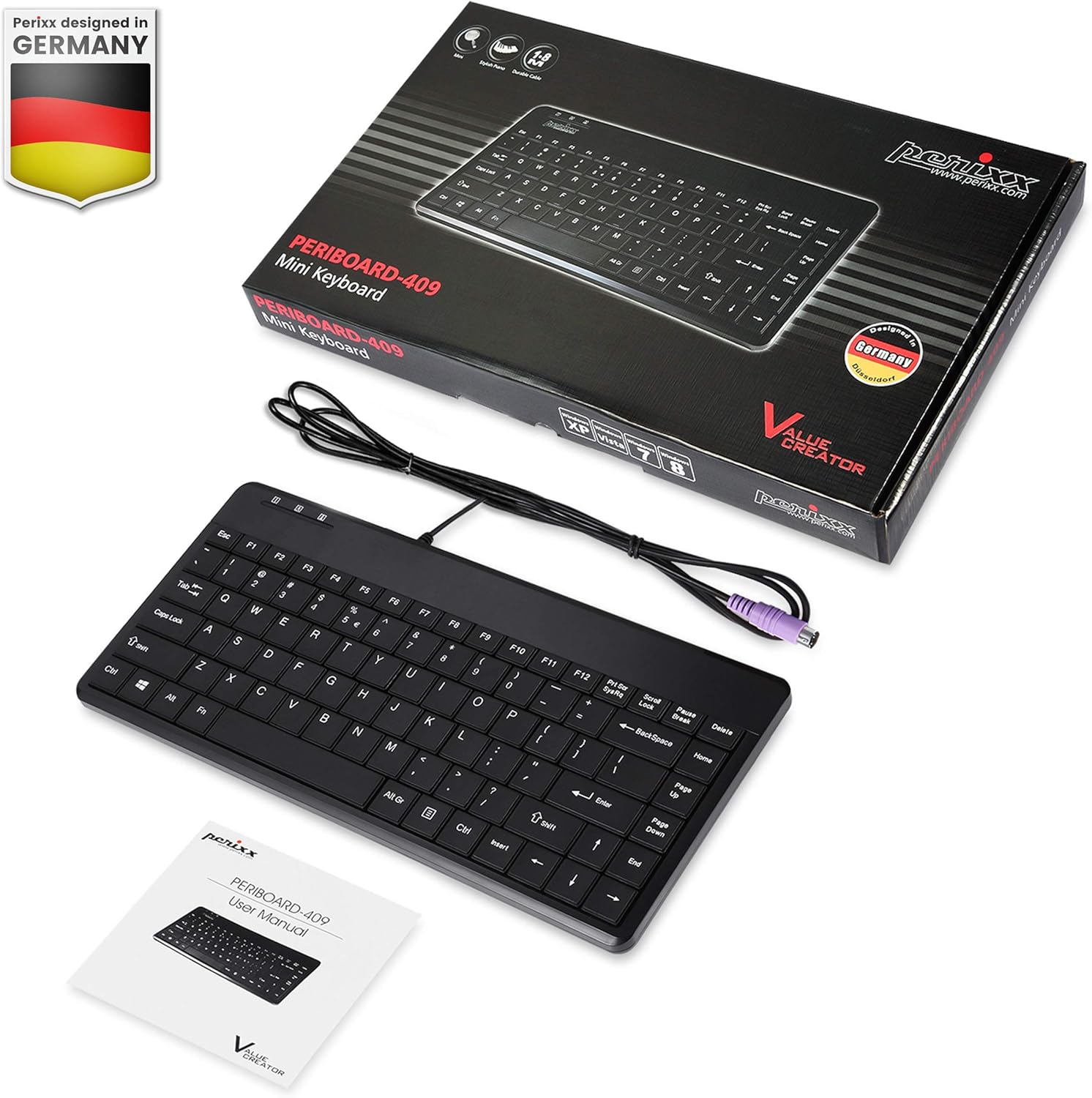 Perixx PERIBOARD-409P Wired PS2 Mini Keyboard, Black, US English Layout-3