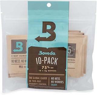 Boveda 75% Two-Way Humidity Control Packs For Storing Up to 5 Items – Size 8 – 10 Pack – For Small Non-Plastic Travel Cases – Moisture Absorbers – Humidifier Packs in Resealable Bag