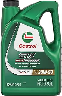 Castrol GTX High Mileage 20W-50 Synthetic Blend Motor Oil, 5 Quarts