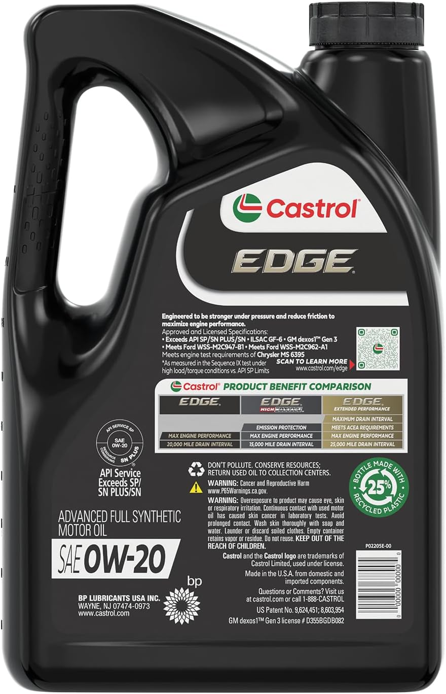 Castrol EDGE 0W-20 Advanced Full Synthetic Motor Oil, 5 Quarts-2