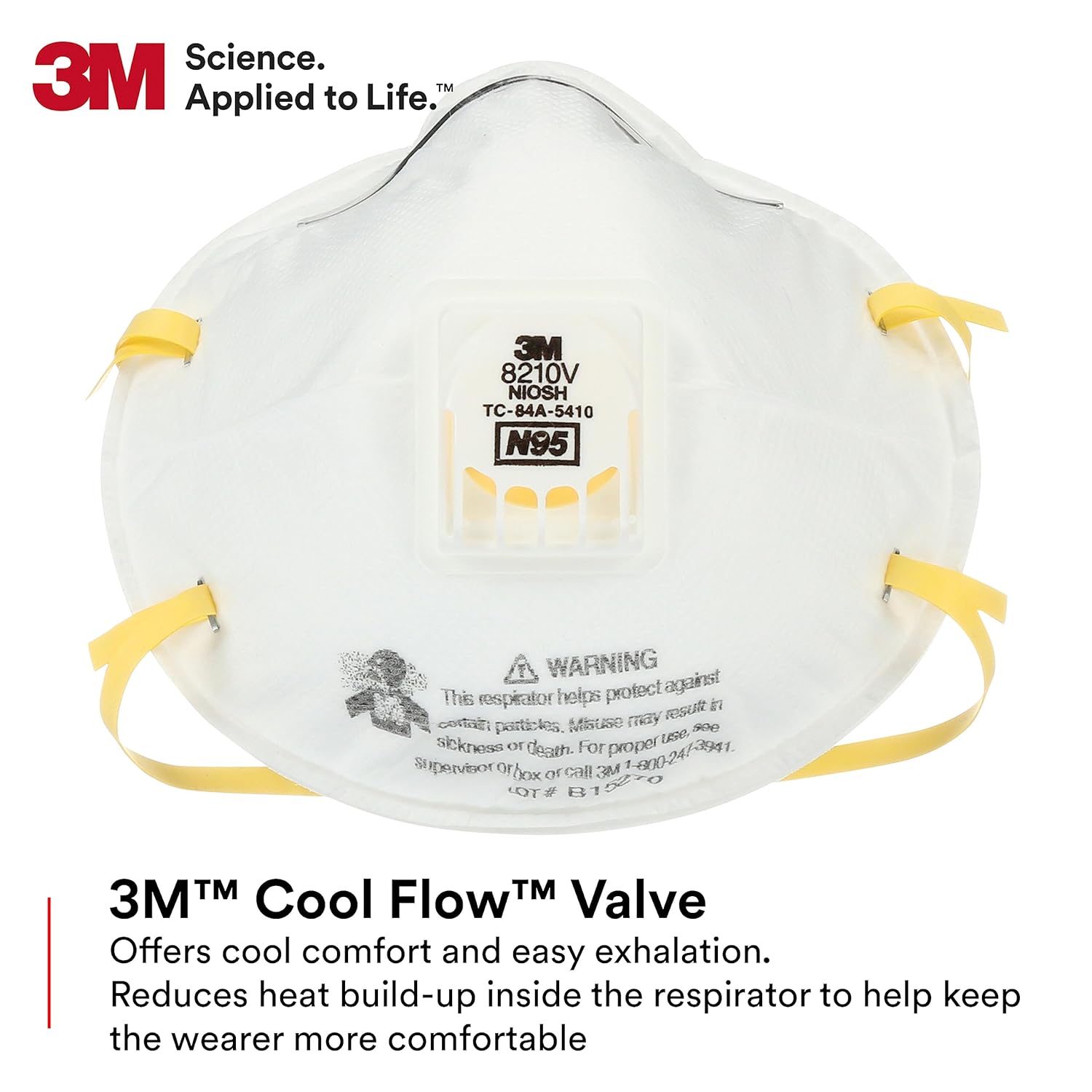 3M Particulate Respirator 8210V with Cool Flow Valve, Smoke, Grinding, Sanding, Sawing, Sweeping, Woodworking, Dust, 80/Pack-1