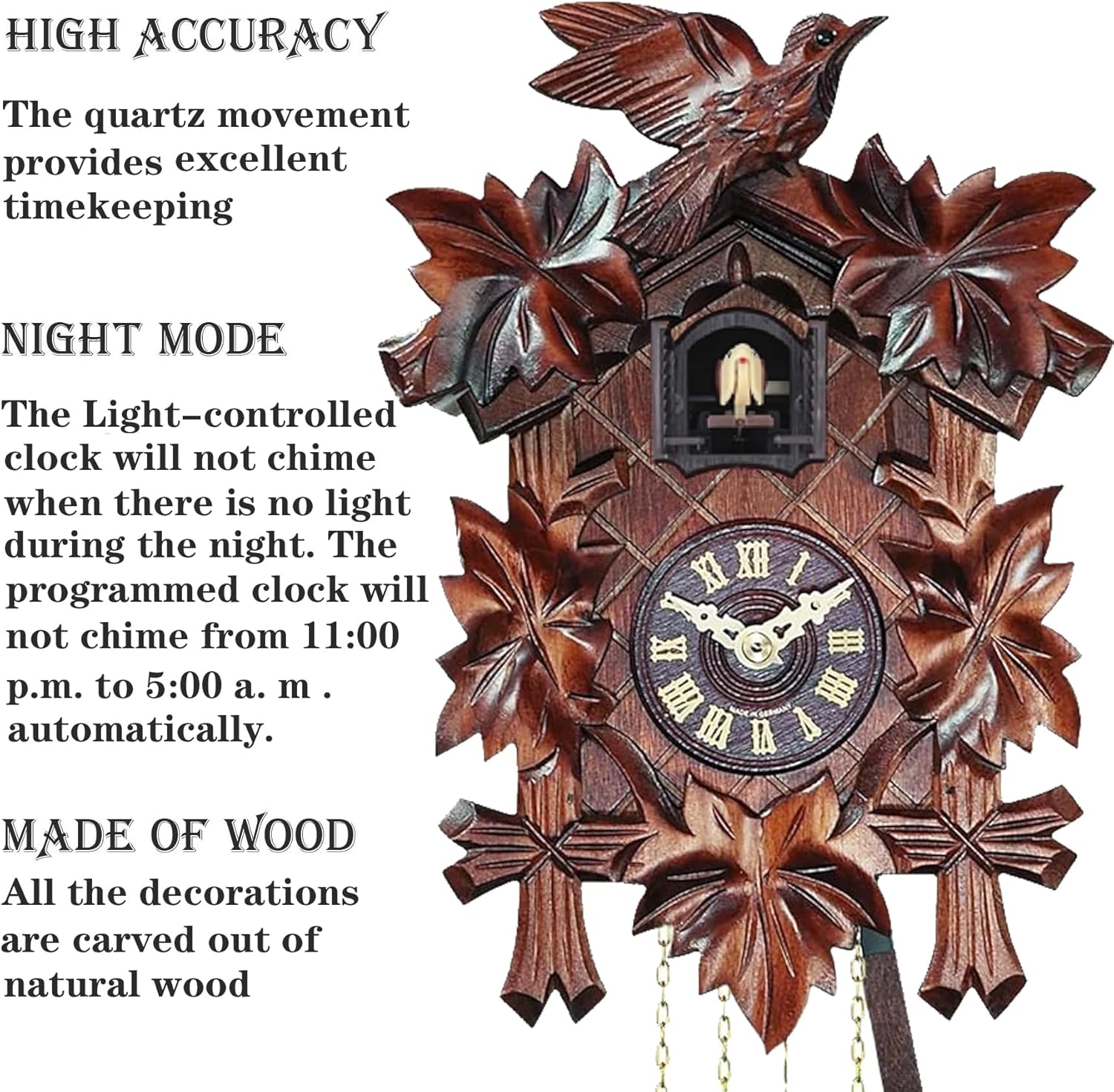 Engstler Quartz Cuckoo Clock 5-Leaves, Bird, Size: 8 inch, EN 522 Q-1