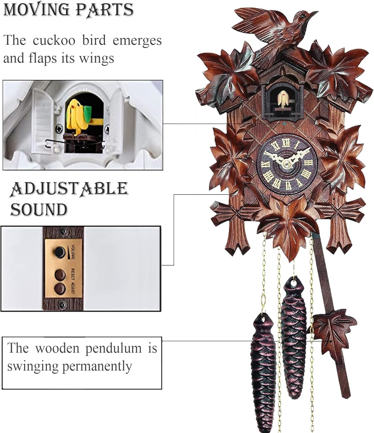 Engstler Quartz Cuckoo Clock 5-Leaves, Bird, Size: 8 inch, EN 522 Q-2