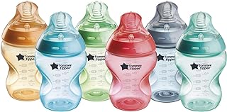 Tommee Tippee Natural Start Anti-Colic BPA Free Baby Bottles, 9oz, Slow-Flow Breast-Like Nipple for a Natural Latch, Designed for Seamless Transitions Between Bottle and Breast, Fiesta, Pack of 6