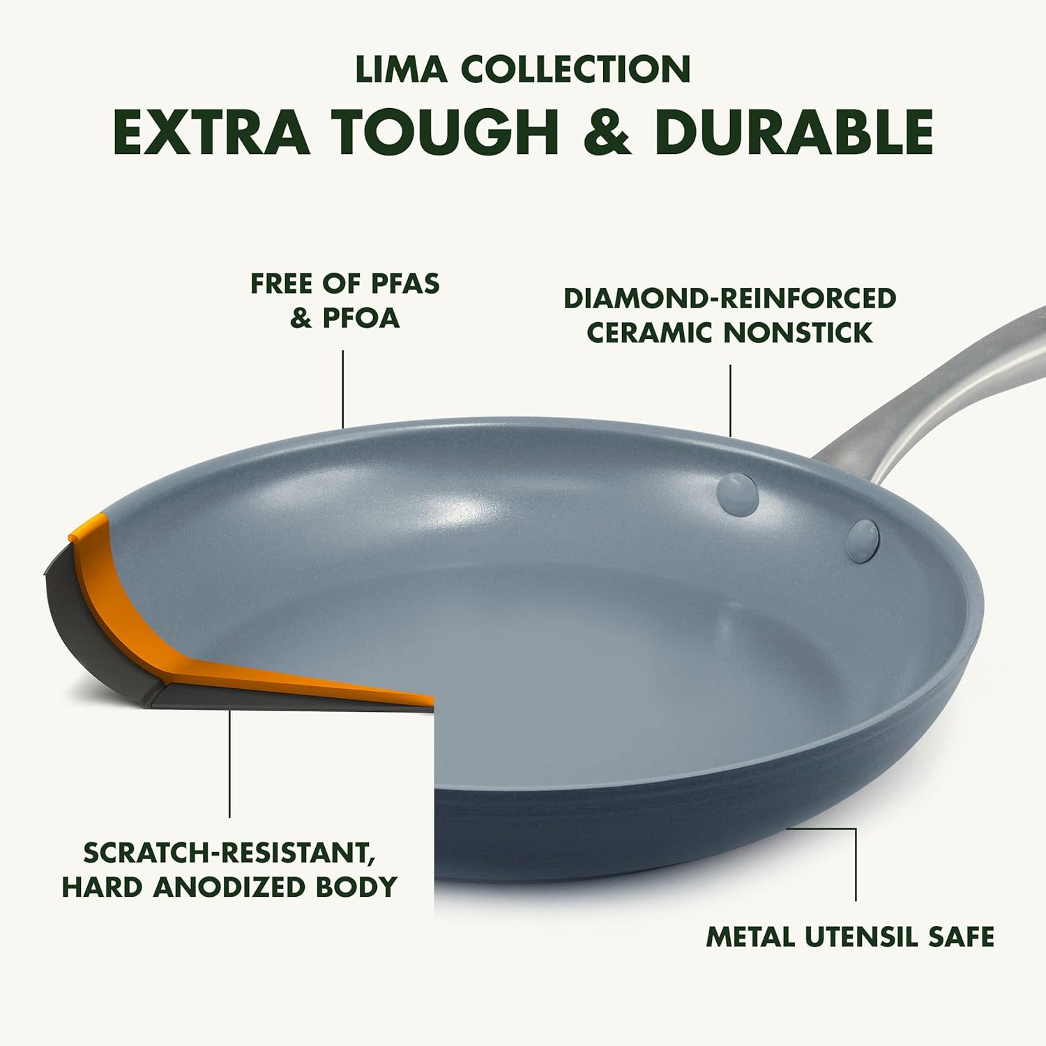 GreenPan Lima Ceramic Hard Anodized 8" Frying Pan Skillet Nonstick, PFAS/PFOA-Free Nontoxic Pots and Pans, Oven & Broiler Safe, Stainless Steel Handle, Cookware for Eggs & Omelet, Gray-2