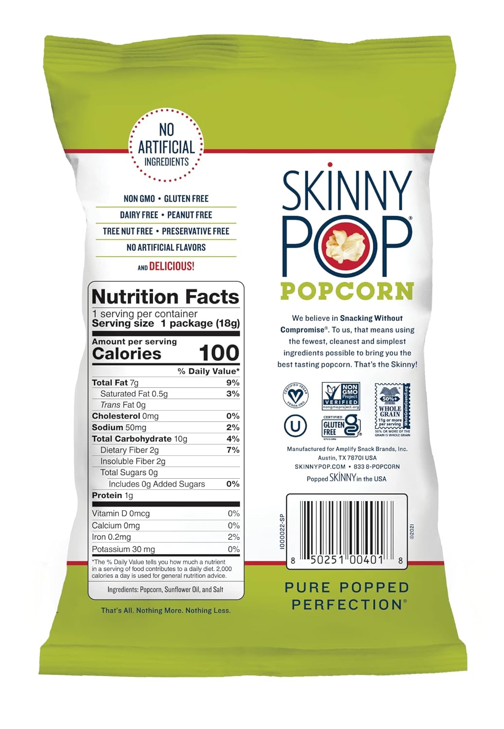 SkinnyPop Original Popcorn, Individual Snack Size Bags, Skinny Pop, Healthy Popcorn Snacks, Gluten Free, 0.65 Ounce (Pack of 30)-1