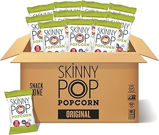 SkinnyPop Popcorn, Gluten Free, Dairy Free, Non-GMO, Healthy Snacks, Skinny Pop Original Popcorn, 1oz Individual Size Snack Bags (12 Count)