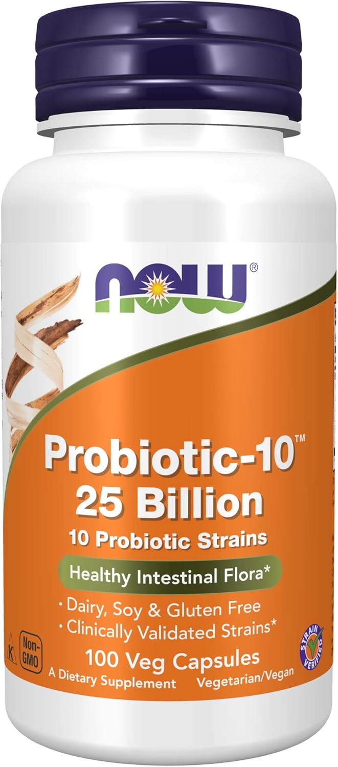 NOW Foods Supplements, Probiotic-10™, 25 Billion, with 10 Probiotic Strains, Dairy, Soy and Gluten Free, Strain Verified, 100 Veg Capsules-0