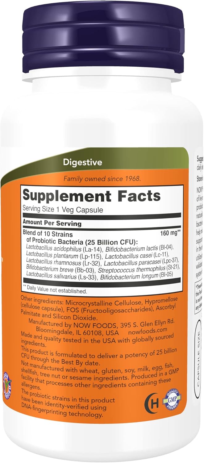 NOW Foods Supplements, Probiotic-10™, 25 Billion, with 10 Probiotic Strains, Dairy, Soy and Gluten Free, Strain Verified, 100 Veg Capsules-1