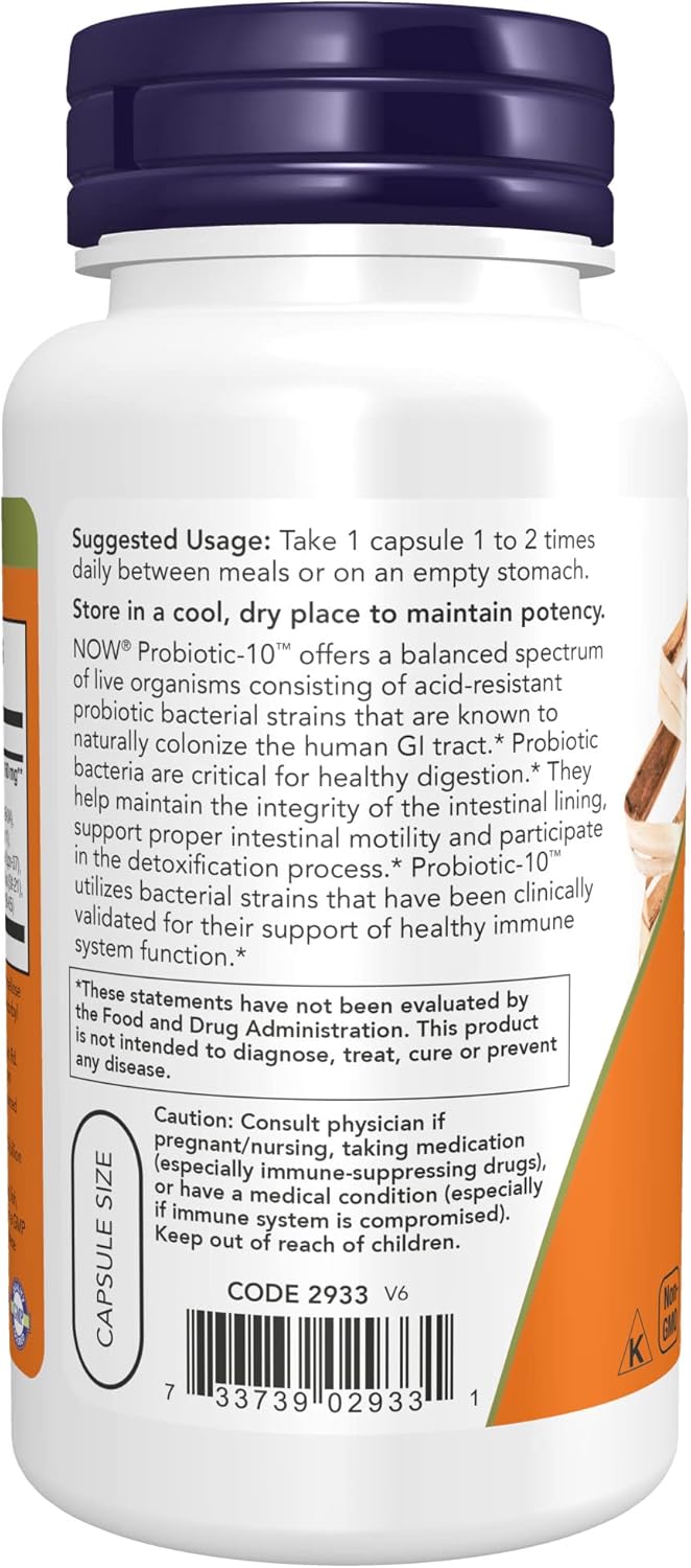 NOW Foods Supplements, Probiotic-10™, 25 Billion, with 10 Probiotic Strains, Dairy, Soy and Gluten Free, Strain Verified, 100 Veg Capsules-2