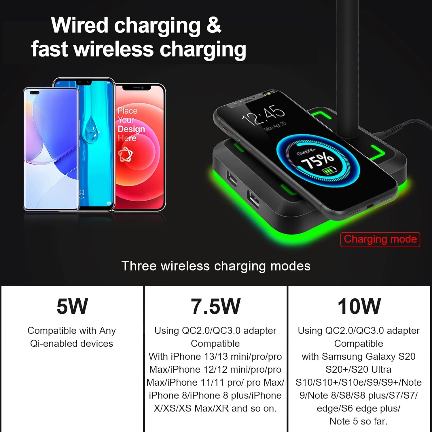 Headphone Stand with Wireless Charger Gaming Headset Holder with 10W/7.5W QI Charging Pad & 2 USB Charger Ports for Desktop PC Game Accessories-4