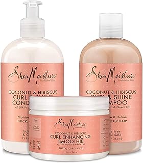 SheaMoisture Coconut & Hibiscus Curl Trio: Includes Curl & Shine Shampoo and CONDITIONER, Curl Enhancing Smoothie with Box