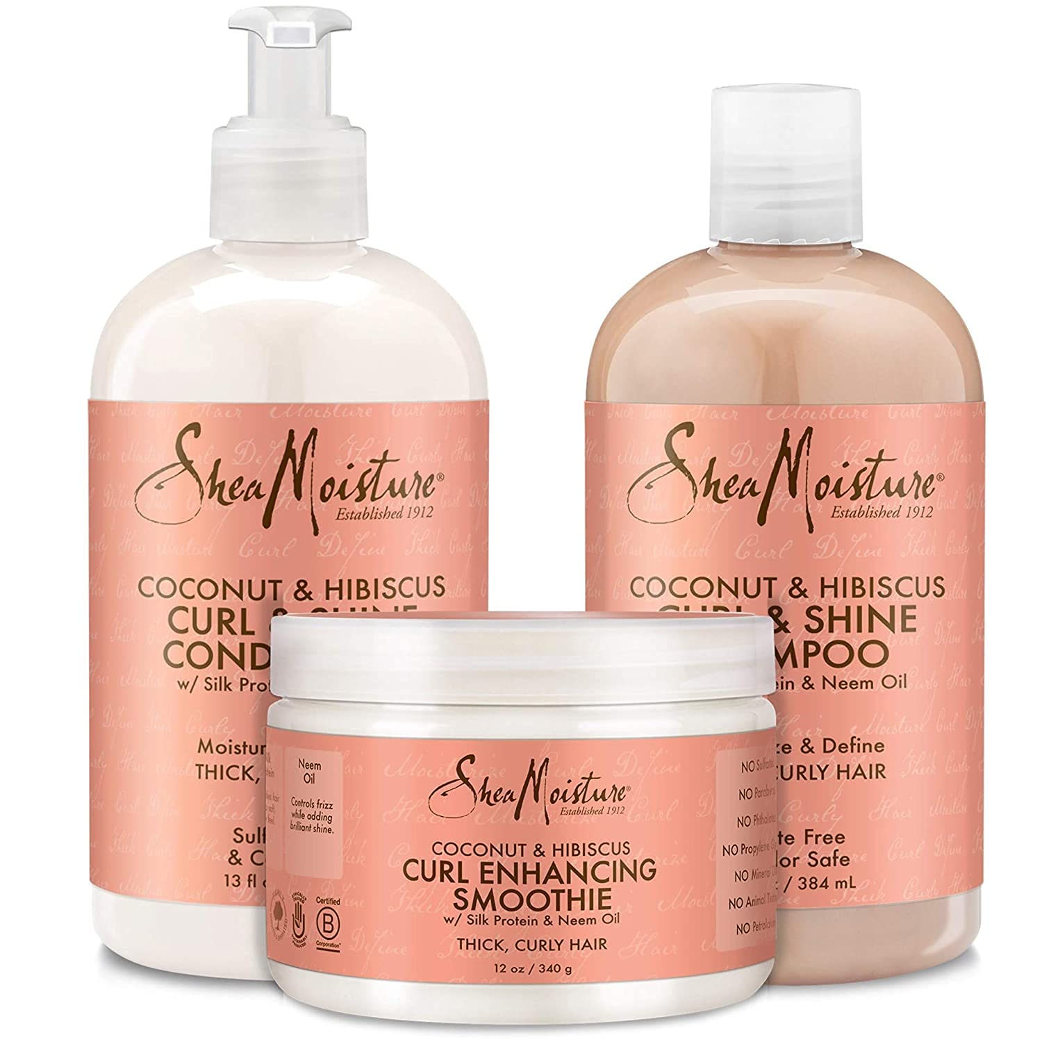 SheaMoisture Coconut & Hibiscus Curl Trio: Includes Curl & Shine Shampoo and CONDITIONER, Curl Enhancing Smoothie with Box-0