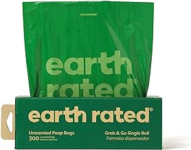 Earth Rated Dog Poop Bags, Thick Grab and Go Single Roll, Ideal for Backyard Pickups, Unscented, 300 Bags