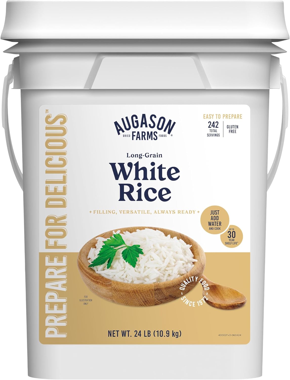 Augason Farms Long Grain White Rice 4-Gallon Pail, Emergency Food Supply, Everyday Meals, 242 Servings-0