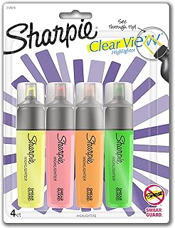 Sharpie Clear View Highlighters, Chisel Tip, Assorted Colors, 4 Count