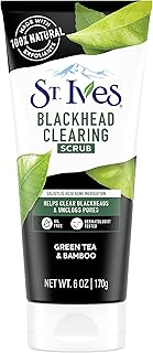 St. Ives Blackhead Clearing Face Scrub, Clears Blackheads & Unclogs Pores, Green Tea & Bamboo, Salicylic Acid Acne Treatment Facial Scrub, Moderate Exfoliator Skin Care with Natural Exfoliants 6 oz