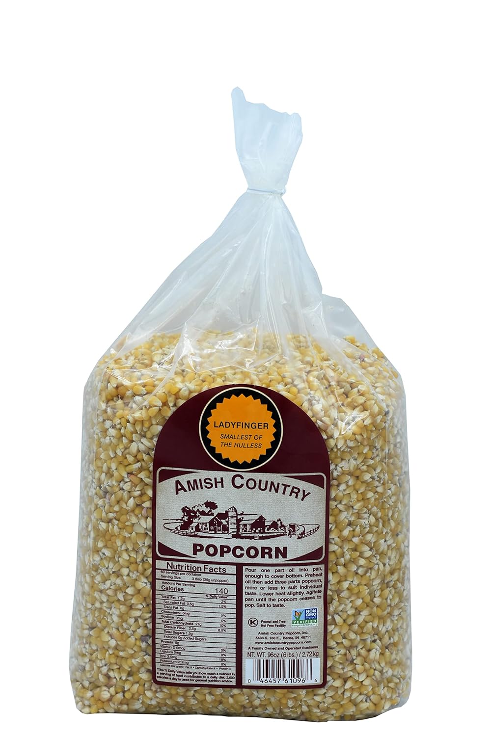 Amish Country Popcorn | 6 lb Bag | Ladyfinger Popcorn Kernels | Old Fashioned, Non-GMO and Gluten Free (Ladyfinger - 6 lb Bag)-0