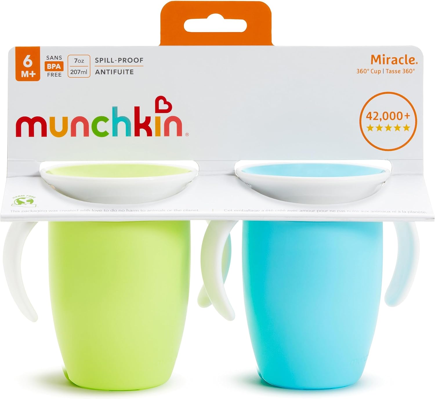 Munchkin® Miracle® 360 Trainer Sippy Cup with Handles, Spill Proof, 7 Ounce, 2 Pack, Green/Blue-4