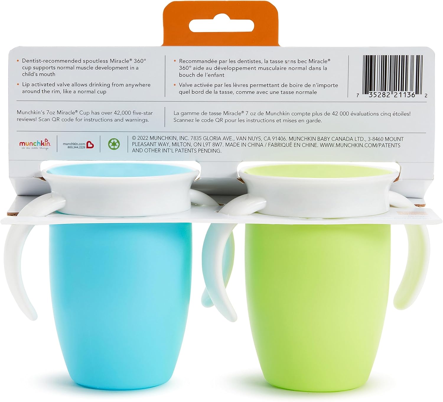 Munchkin® Miracle® 360 Trainer Sippy Cup with Handles, Spill Proof, 7 Ounce, 2 Pack, Green/Blue-5