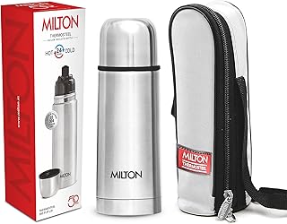 Milton Thermosteel Flip Lid Flask 350, Double Walled Vacuum Insulated Thermos 350 ml | 12 oz | 24 Hours Hot and Cold Water Bottle with Cover, 18/8 Stainless Steel, BPA Free, Leak-Proof | Silver