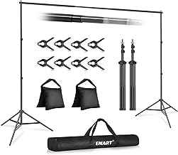 EMART Backdrop Stand 10x7ft(WxH) Photo Studio Adjustable Background Stand Support Kit with 2 Crossbars, 8 Backdrop Clamps, 2 Sandbags and Carrying Bag for Parties Events Decoration