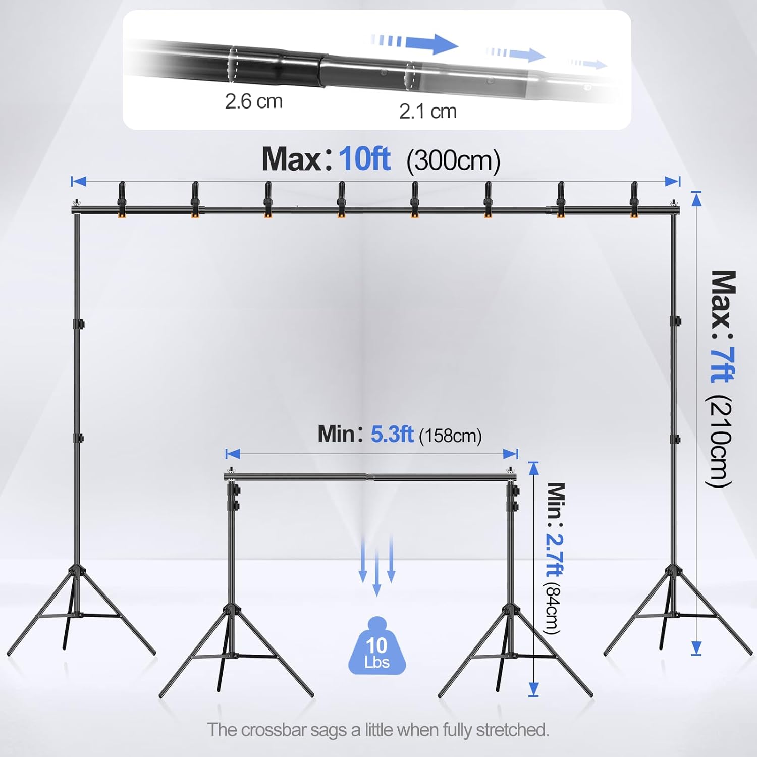 EMART Backdrop Stand 10x7ft(WxH) Photo Studio Adjustable Background Stand Support Kit with 2 Crossbars, 8 Backdrop Clamps, 2 Sandbags and Carrying Bag for Parties Events Decoration-1