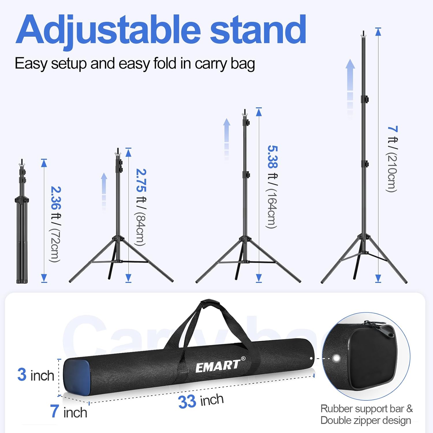 EMART Backdrop Stand 10x7ft(WxH) Photo Studio Adjustable Background Stand Support Kit with 2 Crossbars, 8 Backdrop Clamps, 2 Sandbags and Carrying Bag for Parties Events Decoration-2