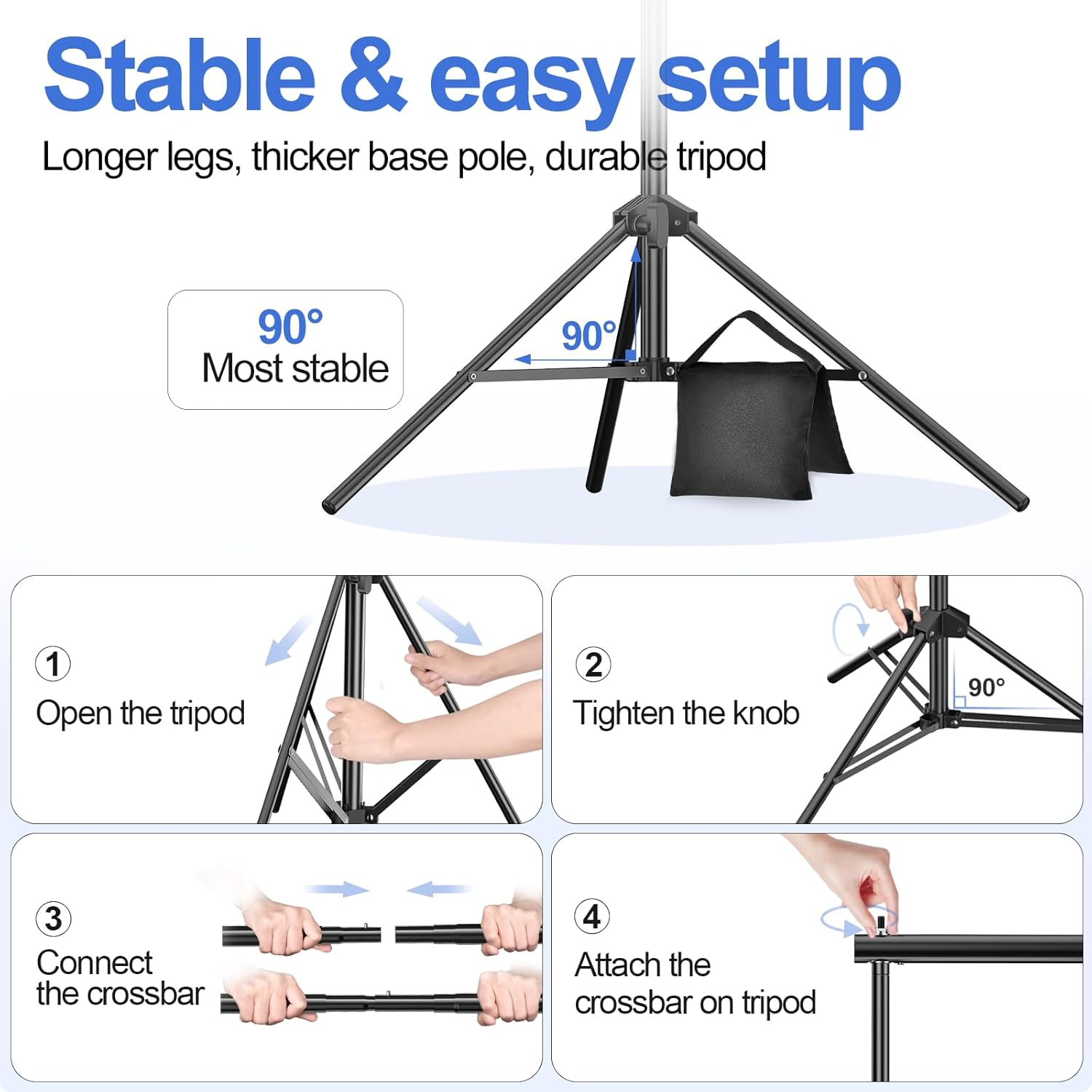 EMART Backdrop Stand 10x7ft(WxH) Photo Studio Adjustable Background Stand Support Kit with 2 Crossbars, 8 Backdrop Clamps, 2 Sandbags and Carrying Bag for Parties Events Decoration-3