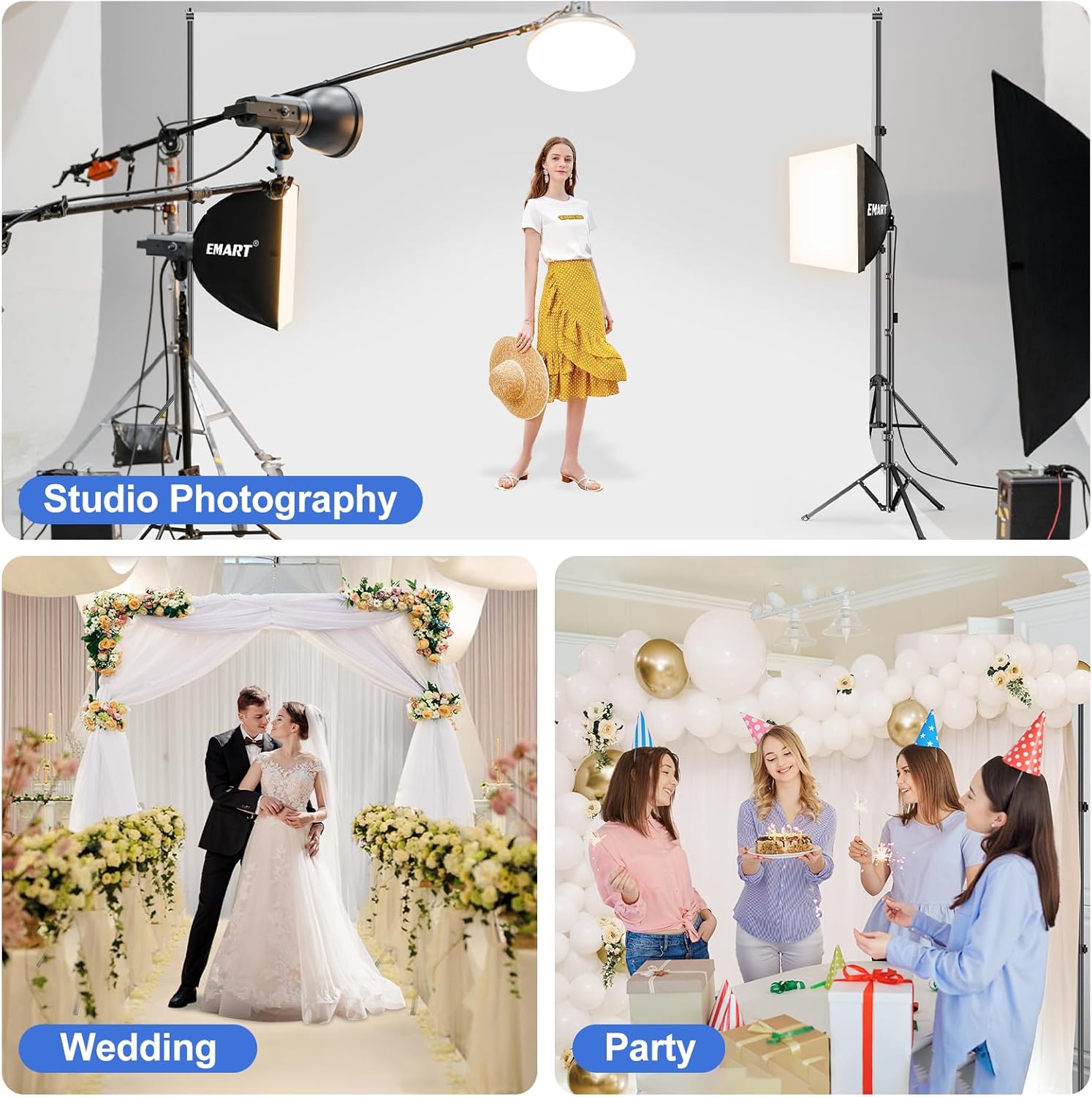 EMART Backdrop Stand 10x7ft(WxH) Photo Studio Adjustable Background Stand Support Kit with 2 Crossbars, 8 Backdrop Clamps, 2 Sandbags and Carrying Bag for Parties Events Decoration-5