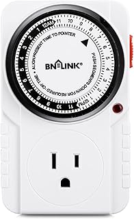 BN-LINK 24 Hour Plug-in Mechanical Timer Grounded for Aquarium, Grow Light, Hydroponics, Indoor Lighting, Home Appliances, ETL Listed 125VAC, 60 Hz, 1875W, 15A, 1/2HP (1 Pack)