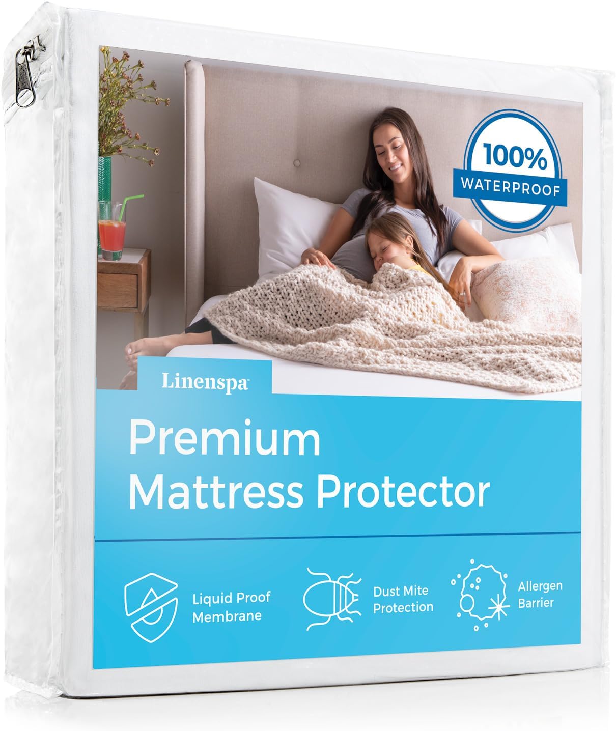 LINENSPA Premium Mattress Protector - White - Queen Size - Breathable Polyester - Fitted Style - Waterproof Design - Machine Washable & Dryer Safe - Mattress Protector for Kids, Teens, and Adults-0