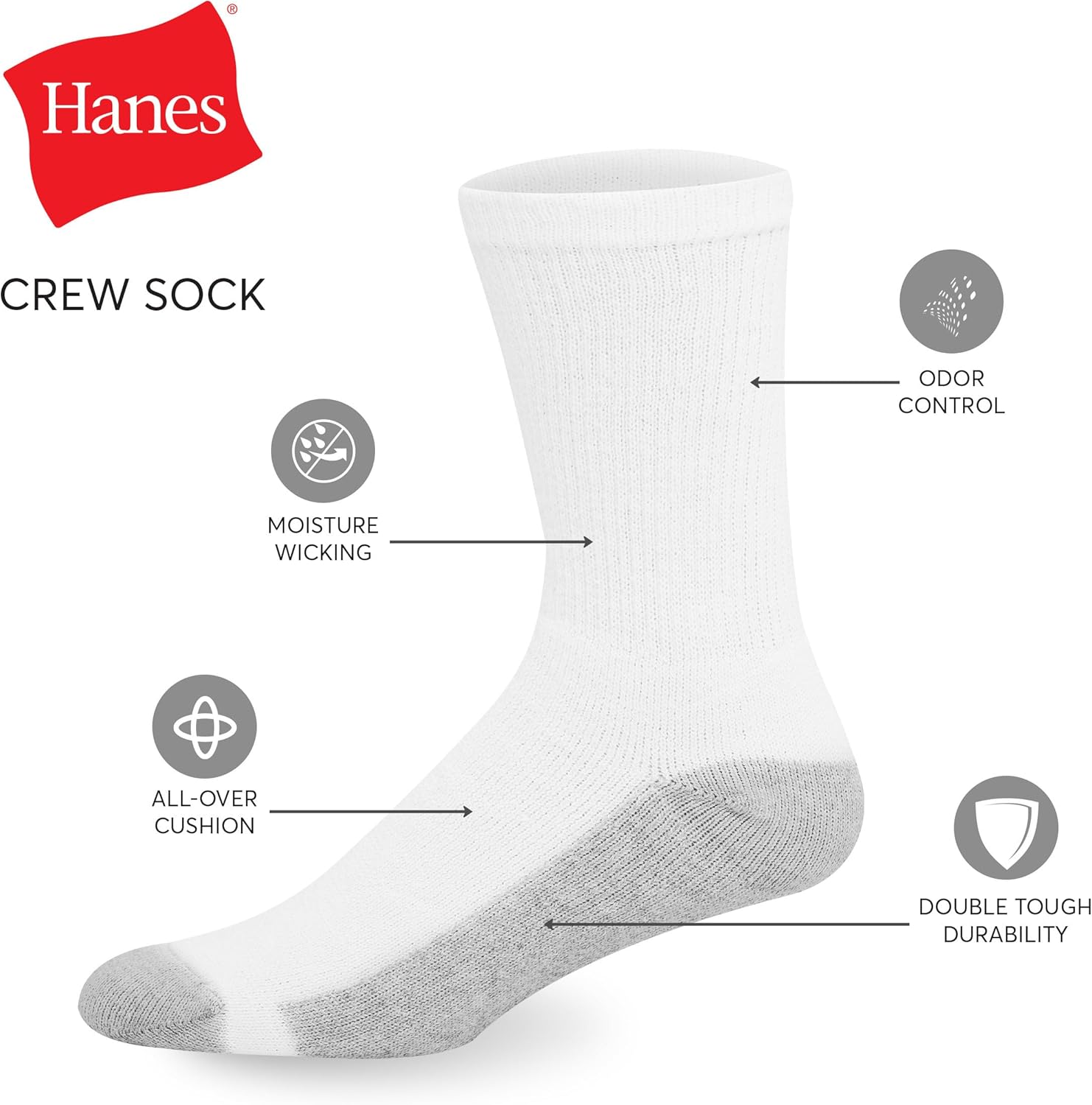 Hanes Men's Double Tough Crew Socks, 12-Pair Pack-1