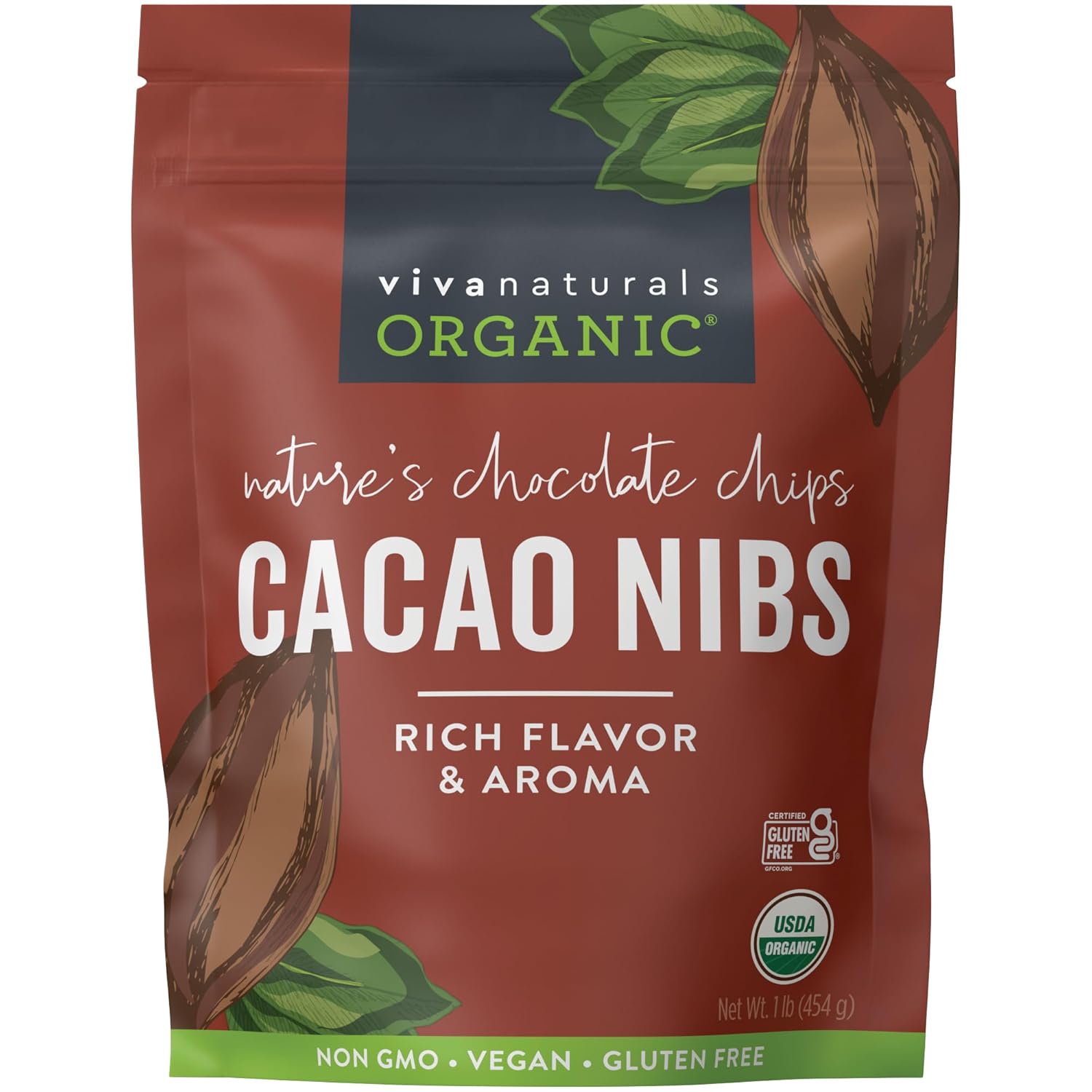 Viva Naturals Organic Cacao Nibs, 1 Lb - Certified Keto and Vegan Superfood, Perfect for Gluten Free Baking, Cacao Nib Smoothies and Healthy Snacks, Premium Criollo Beans, Non-GMO-0