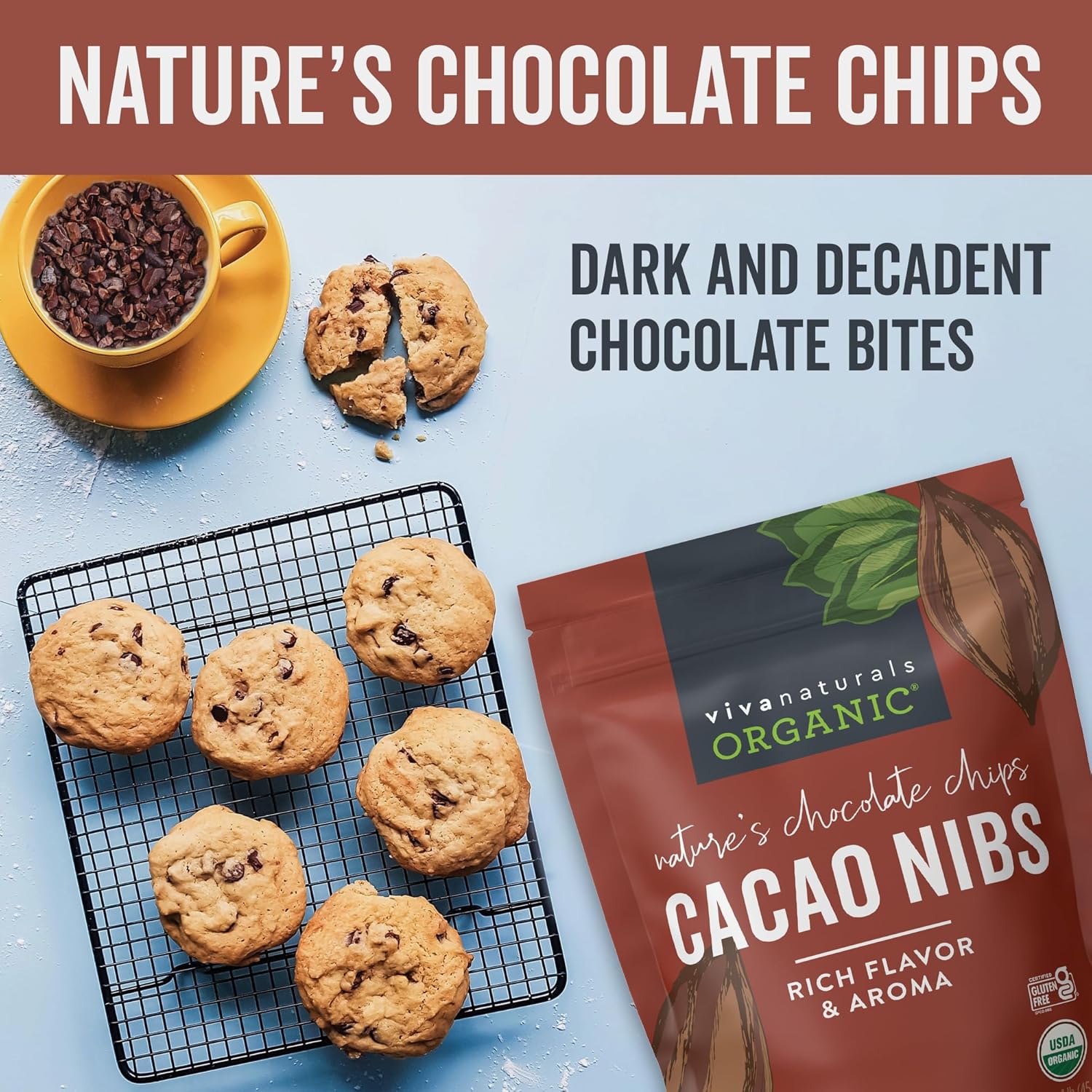 Viva Naturals Organic Cacao Nibs, 1 Lb - Certified Keto and Vegan Superfood, Perfect for Gluten Free Baking, Cacao Nib Smoothies and Healthy Snacks, Premium Criollo Beans, Non-GMO-1