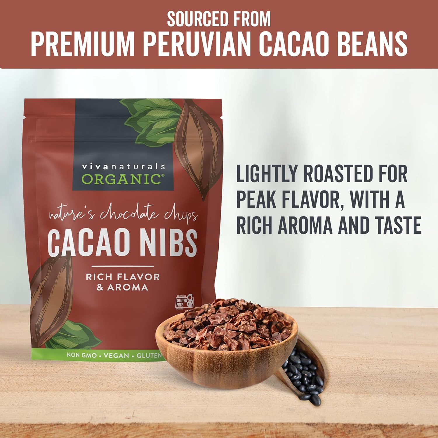 Viva Naturals Organic Cacao Nibs, 1 Lb - Certified Keto and Vegan Superfood, Perfect for Gluten Free Baking, Cacao Nib Smoothies and Healthy Snacks, Premium Criollo Beans, Non-GMO-2