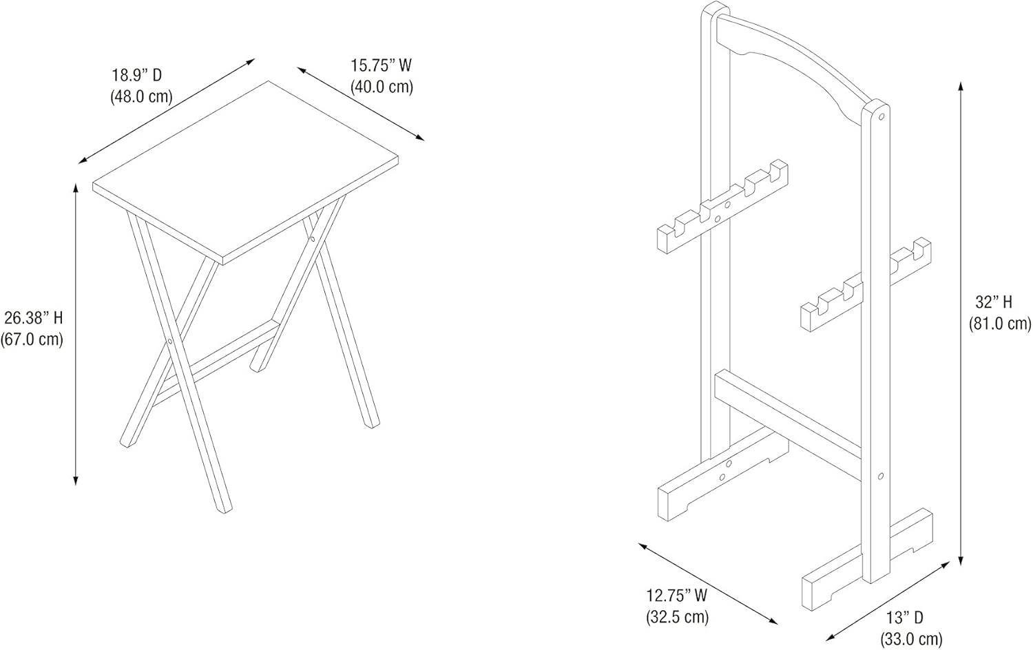 Linon Tray Table Set, 15.75"D x 18.9"W x 26.38"H, White-2