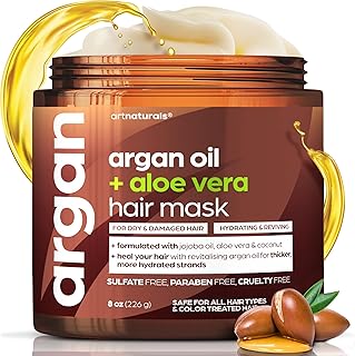 Artnaturals Argan Hair Mask Conditioner - (8 Oz/226g) - Deep Conditioning Treatment - Organic Jojoba Oil, Aloe Vera & Keratin - Repair Dry, Damaged, Color Treated, Natural Hair Growth - Sulfate Free