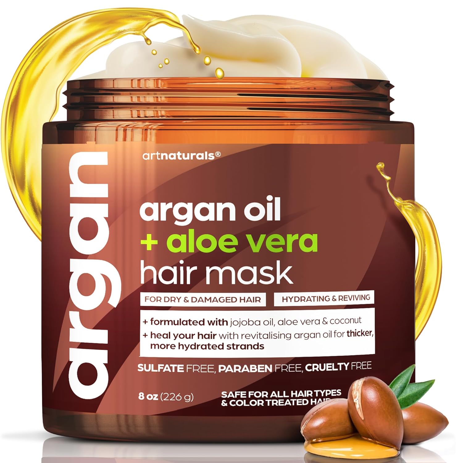 Artnaturals Argan Hair Mask Conditioner - (8 Oz/226g) - Deep Conditioning Treatment - Organic Jojoba Oil, Aloe Vera & Keratin - Repair Dry, Damaged, Color Treated, Natural Hair Growth - Sulfate Free-0