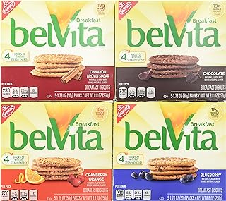 BelVita Breakfast Biscuits Variety Pack - Blueberry, Chocolate, Cinnamon Brown Sugar & Cranberry Orange (1) 8.8 oz. Box of Each Flavor (Bundle of 4)