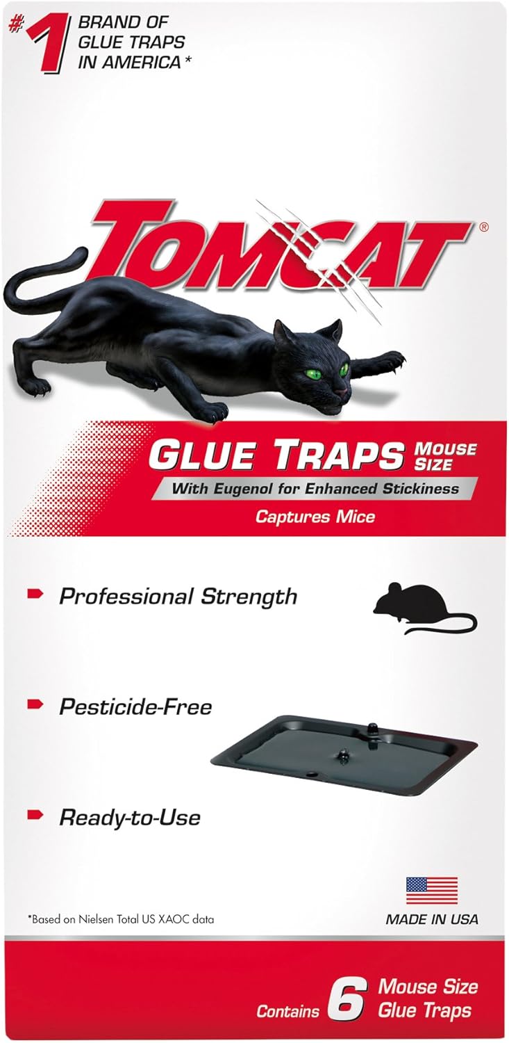 Tomcat Glue Traps Mouse Size with Eugenol for Enhanced Stickiness for Mice, Cockroaches, and Spiders, 6 Traps-0