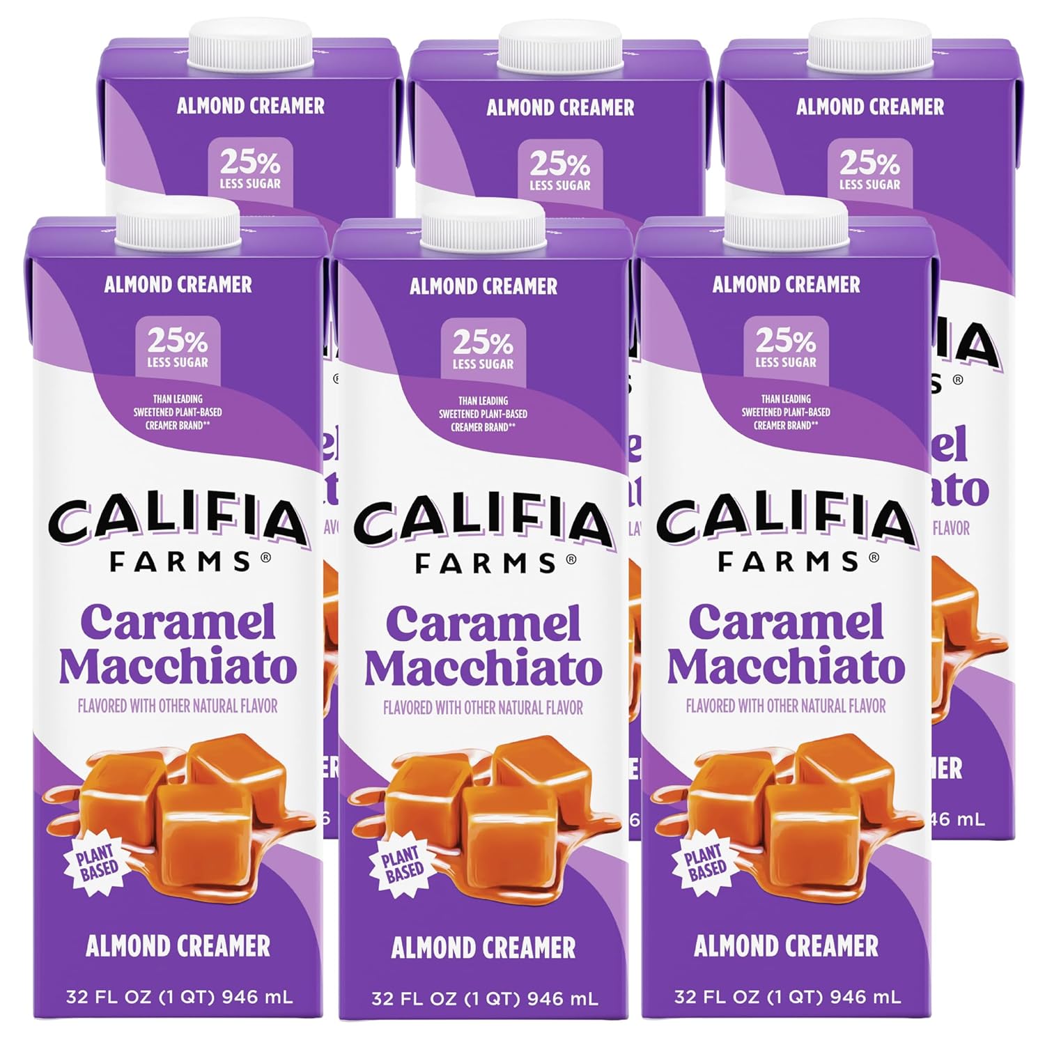 Califia Farms - Caramel Macchiato Almond Milk Coffee Creamer, 32 Fl Oz (Pack of 6), Shelf Stable, Dairy Free, Plant Based, Vegan, Gluten Free, Non GMO, Almond Creamer-0