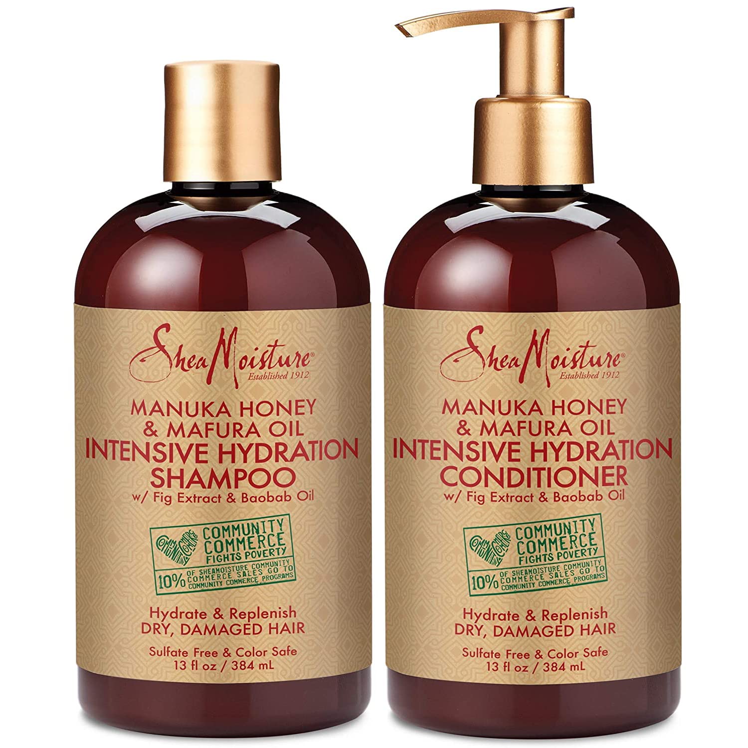 SheaMoisture Shampoo and Conditioner Set, Manuka Honey, Mafura Oil, Baobab Oil & Fig Extract, Hydrate + Replenish, Vitamin C, Sulfate Free & Hair Color Safe, Deep Conditioning, 13 Fl Oz Ea-0